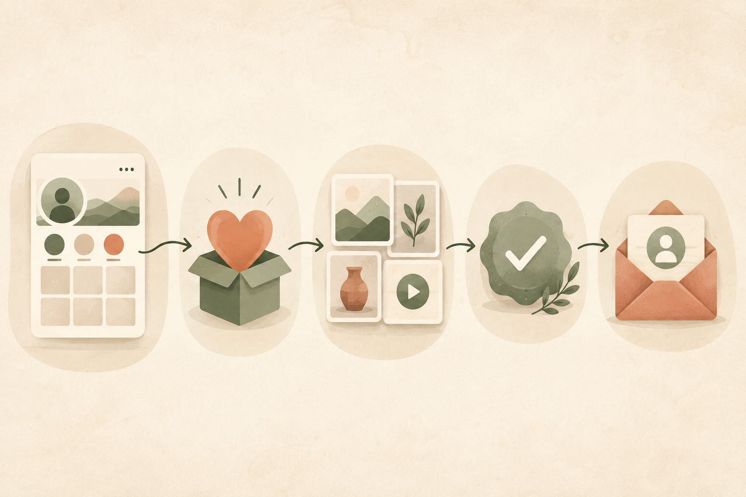 Social media customer journey from profile and message through content, trust and the next step